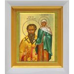 Василий Великий и Емилия Кесарийская, икона в белом киоте 14,5*16,5 см - Иконы оптом