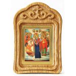 Икона Богородицы "Целительница" и святые врачеватели, резная деревянная рамка - Иконы оптом