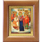 Икона Богородицы "Целительница" и святые врачеватели, широкая рамка 14,5*16,5 см - Иконы оптом