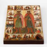 Борис и Глеб с житием, Москва, XIV век, икона на доске 18*26 см - Иконы оптом