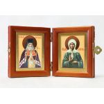 Складень дорожный "Матрона Московская - Святитель Лука", из двух икон 8*9,5 см - Бархатные складни