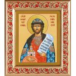 Благоверный князь Ростислав Киевский, икона в рамке с узором 14,5*16,5 см - Иконы оптом