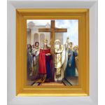 Воздвижение Креста Господня, икона в белом киоте 14,5*16,5 см - Иконы оптом