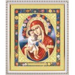 Жировицкая икона Божией Матери, в белой пластиковой рамке 20*23,5 см - Иконы оптом