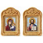 Венчальная пара "Спаситель-Казанская" (лики № 056-057), две иконы в резных рамках - Иконы оптом
