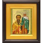 Василий Великий и Емилия Кесарийская, икона в широком киоте 16,5*18,5 см - Иконы оптом