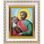 Апостол от 70-ти Марк Евангелист, икона в белой пластиковой рамке 8,5*10 см - Иконы оптом