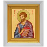 Апостол от 70-ти Лука Евангелист, иконописец, икона в белом киоте 14,5*16,5 см - Иконы оптом