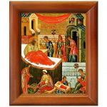 Рождество Пресвятой Богородицы, XV-XVI вв, икона в деревянной рамке 8*9,5 см - Иконы оптом