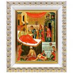 Рождество Пресвятой Богородицы, XV-XVI вв, икона в белой пластиковой рамке 8,5*10 см - Иконы оптом