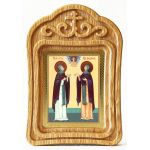 Благоверные князья Петр и Феврония Муромские (лик № 015), икона в резной деревянной рамке - Иконы оптом