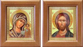 Венчальная пара "Спаситель-Казанская" (лики № 108-109), две иконы в широких рамках 14,5*16,5 см - Иконы оптом