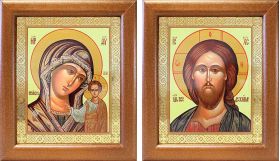 Венчальная пара "Спаситель-Казанская" (лики № 108-109), две иконы в широких рамках 19*22,5 см - Иконы оптом