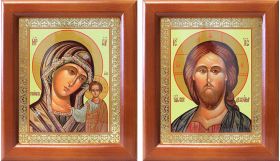 Венчальная пара "Спаситель-Казанская" (лики № 108-109), две иконы в рамках 12,5*14,5 см - Иконы оптом