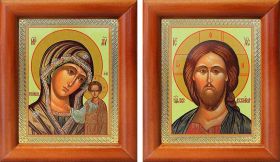 Венчальная пара "Спаситель-Казанская" (лики № 108-109), две иконы в рамках 8*9,5 см - Иконы оптом