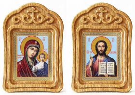 Венчальная пара "Спаситель-Казанская" (лики № 056-057), две иконы в резных рамках - Иконы оптом