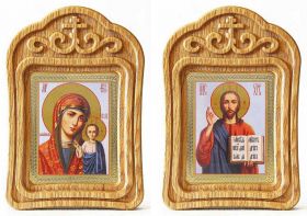 Венчальная пара "Спаситель-Казанская" (лики № 089-090), две иконы в резных рамках - Иконы оптом