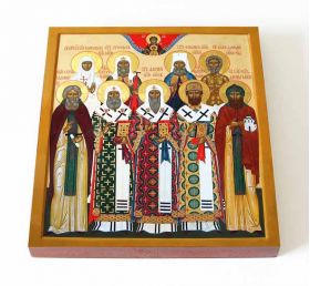 Избранные Московские святые, икона на доске 14,5*16,5 см - Иконы оптом