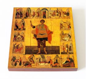 Великомученик Георгий Победоносец с житием, XVI в, икона на доске 14,5*16,5 см - Иконы оптом