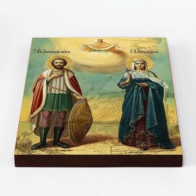 Александр Невский и царица Александра Римская, икона на доске 20*25 см - Иконы оптом