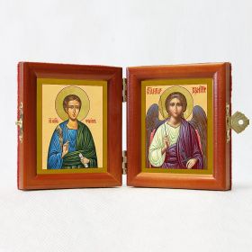 Складень именной "Апостол Филипп - Ангел Хранитель", из двух икон 8*9,5 см - Бархатные складни