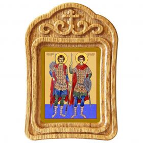 Мученики Давид и Константин Арагветские, икона в резной деревянной рамке - Иконы оптом