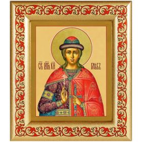 Благоверный князь Глеб (в крещении Давид), страстотерпец, икона в рамке с узором 14,5*16,5 см - Иконы оптом