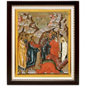 Воскрешение Лазаря, икона в деревянном киоте 22*25,5 см - Иконы оптом