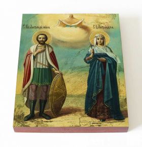 Александр Невский и царица Александра Римская, икона на доске 13*16,5 см - Иконы оптом