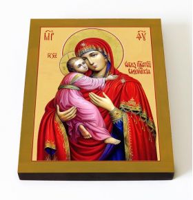Владимирская икона Божией Матери (лик № 027), печать на доске 8*10 см - Иконы оптом