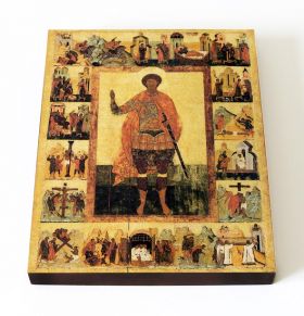 Великомученик Феодор Стратилат в житии, икона на доске 13*16,5 см - Иконы оптом