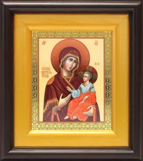 Иверская икона Божией Матери, широкий деревянный киот 16,5*18,5 см - Иконы оптом