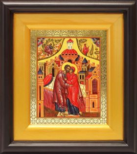 Зачатие Пресвятой Богородицы, икона в широком киоте 16,5*18,5 см - Иконы оптом