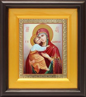 Владимирская икона Божией Матери (лик № 084), в широком киоте 16,5*18,5 см - Иконы оптом