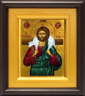 Господь Добрый Пастырь, икона в широком киоте 16,5*18,5 см - Иконы оптом