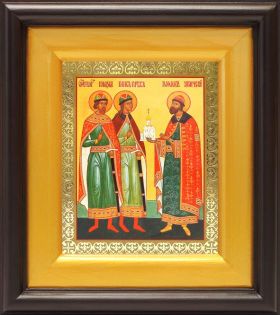Благоверные князья Борис, Глеб и Роман, икона в киоте 16,5*18,5 см - Иконы оптом