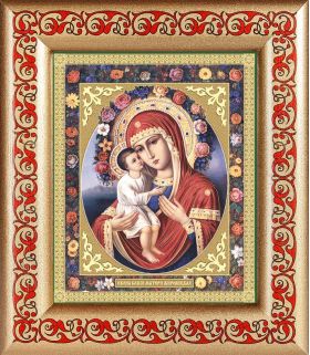 Жировицкая икона Божией Матери, в широкой рамке с узором 14,5*16,5 см - Иконы оптом