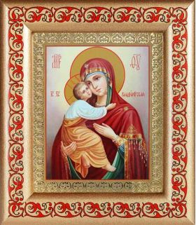 Владимирская икона Божией Матери (лик № 084), в рамке с узором 14,5*16,5 см - Иконы оптом