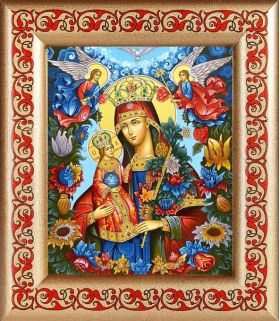 Икона Божией Матери "Благоуханный Цвет", рамка с узором 14,5*16,5 см - Иконы оптом