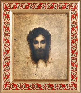 Иисус моргающий или Плат святой Вероники, икона в рамке с узором 14,5*16,5 см - Иконы оптом