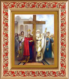 Воздвижение Креста Господня, икона в рамке с узором 14,5*16,5 см - Иконы оптом