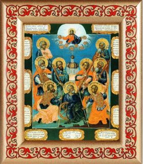 Девять мучеников Кизических, XVIII в, икона в рамке с узором 14,5*16,5 см - Иконы оптом