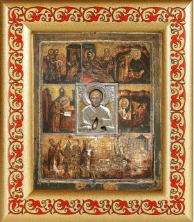 Великорецкая икона Николая Чудотворца, в рамке с узором 14,5*16,5 см - Иконы оптом