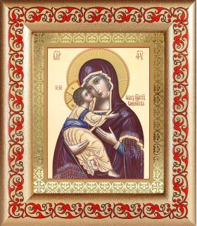 Владимирская икона Божией Матери (лик № 011), в широкой рамке с узором 14,5*16,5 см - Иконы оптом