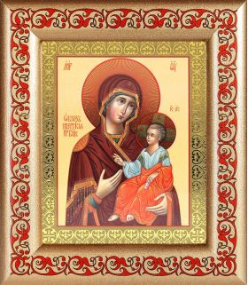Иверская икона Божией Матери, широкая рамка с узором 14,5*16,5 см - Иконы оптом