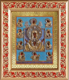 Икона Богородицы "Знамение" Курская-Коренная, рамка с узором 14,5*16,5 - Иконы оптом
