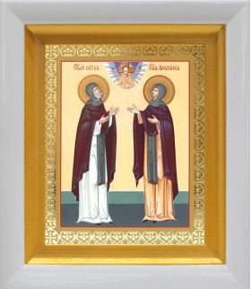 Благоверные князья Петр и Феврония Муромские (лик № 015), икона в белом киоте 14,5*16,5 см - Иконы оптом