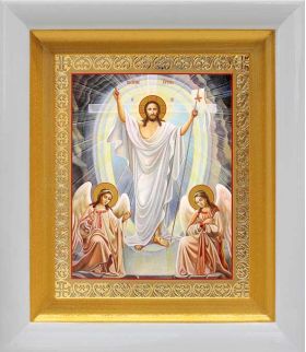 Воскресение Христово, икона в белом киоте 14,5*16,5 см - Иконы оптом