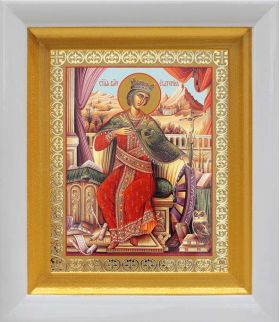 Великомученица Екатерина Александрийская (лик № 054), икона в белом киоте 14,5*16,5 см - Иконы оптом