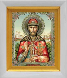 Благоверный князь Димитрий Донской, икона в белом киоте 14*16 см - Иконы оптом